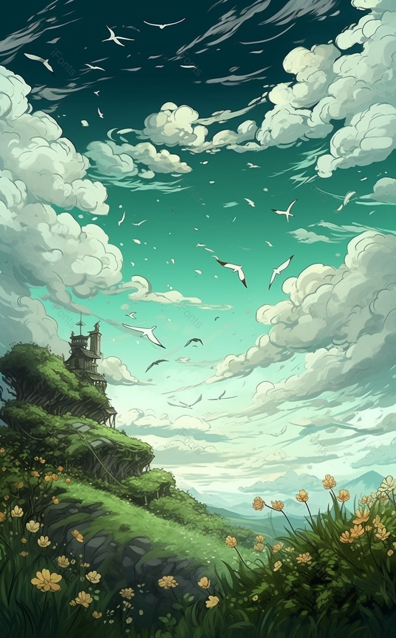 绿色山林白色云朵风光手绘场景,插画/手绘图,插画/手绘图库,插画/手绘图下载,插画/手绘